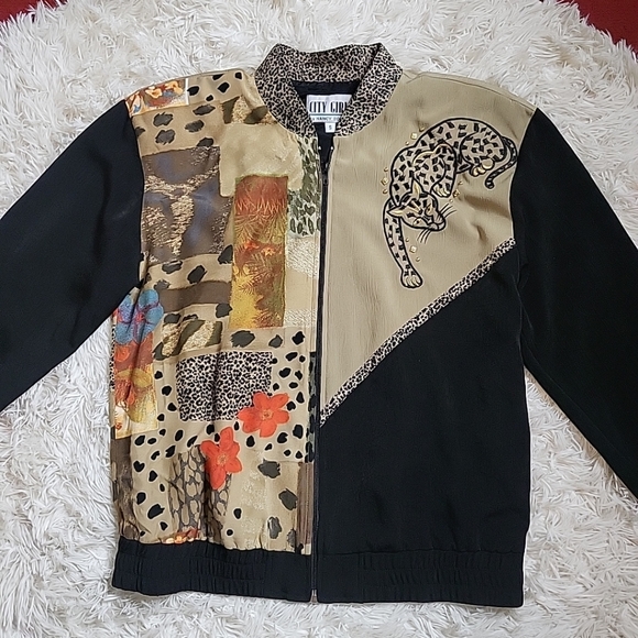 Vintage 90s Animal Print Patchwork Jacket Zip Up Golden Girls Style City Girl S - Picture 1 of 16